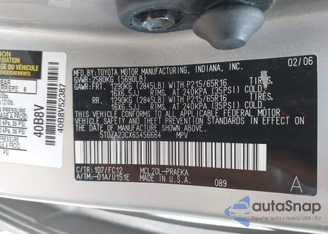2006 Toyota Sienna Ce/Le from USA, damaged, VIN 5TDZA23CX6S456664